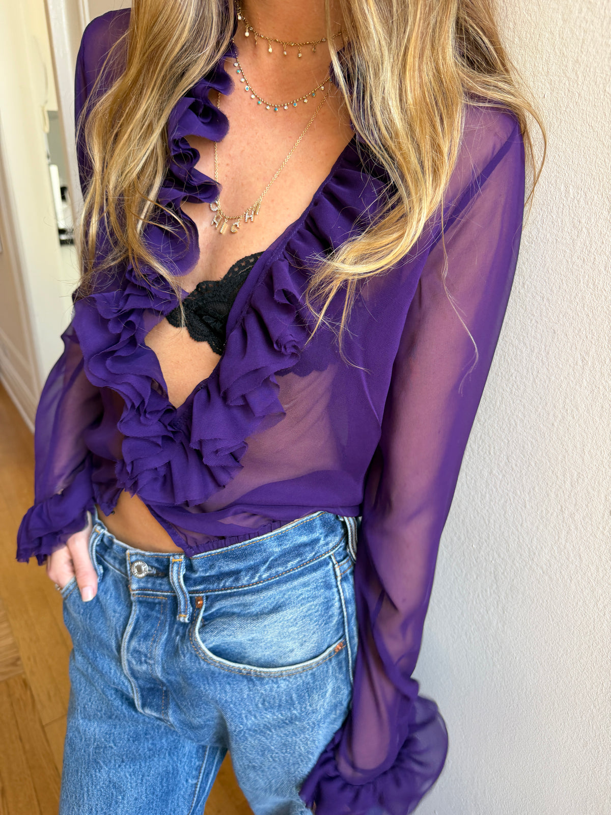 Le Ruffle Top in Aubergine
